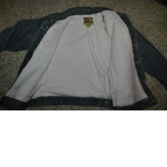 Mens Bear River Workwear Jacket Medium Blue Button Up Sherpa Lined Denim Jean - Picture 5 of 7